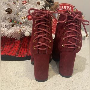 Stylish Maroon Boot Heels with Unique Lace Back